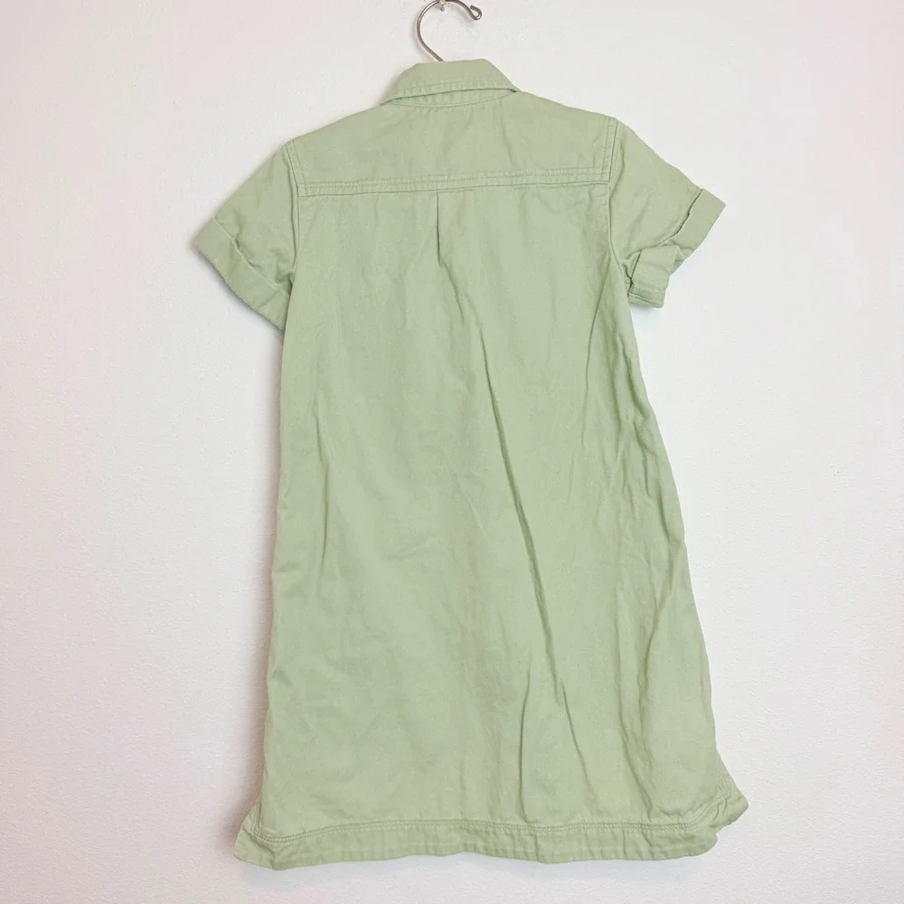 Crewcuts J.Crew Girls Sage Green Cotton Utility Shirt Dress Size 7 Short Sleeve